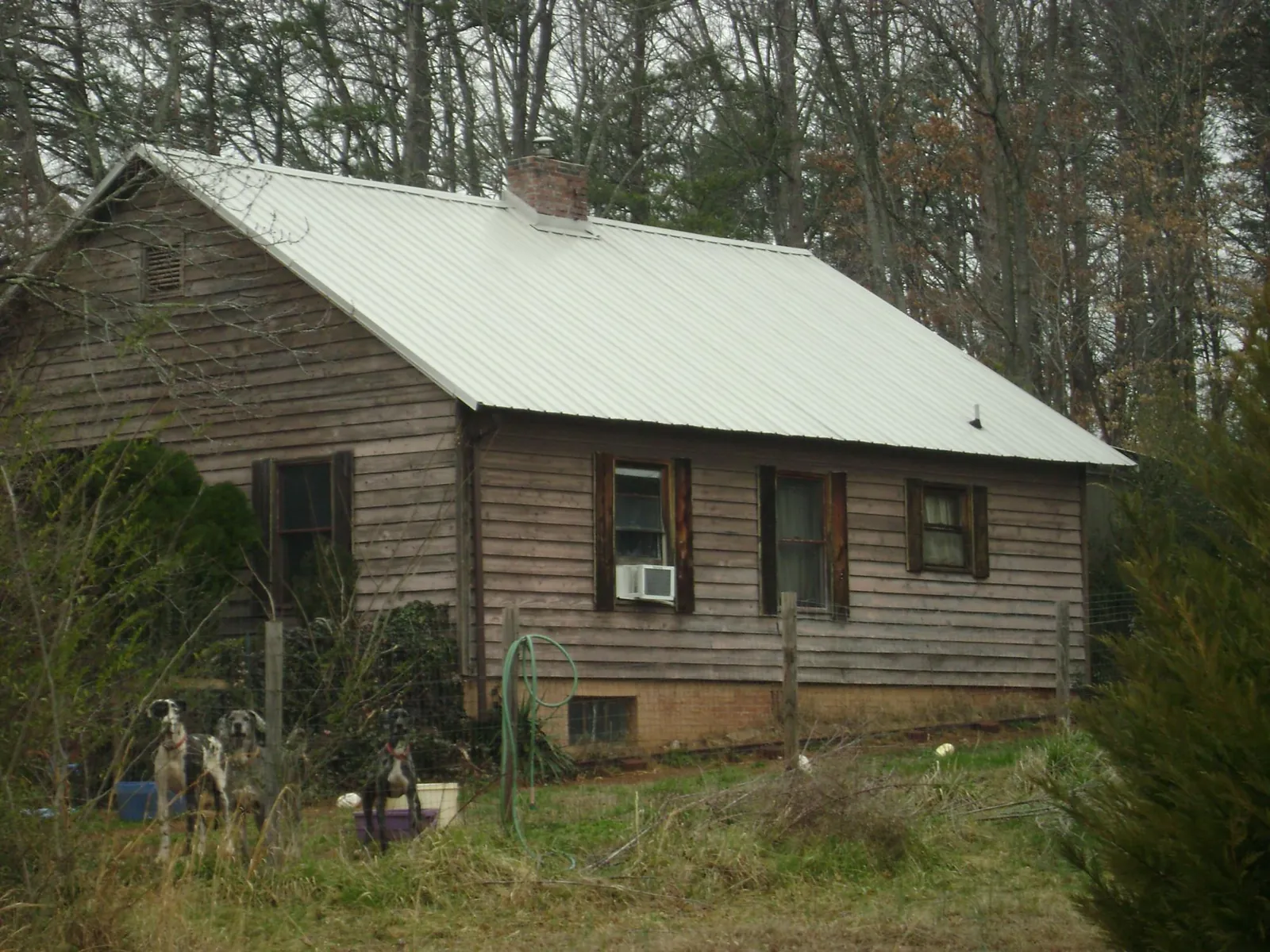 White metal roof on an old wood sided farmhouse, from a Metal Roof Installation job in Brockport